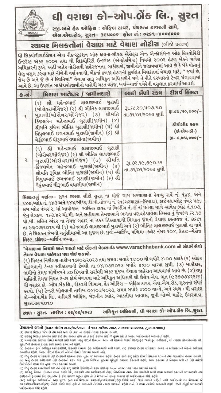 Auction - The Varachha Co-operative Bank Ltd.